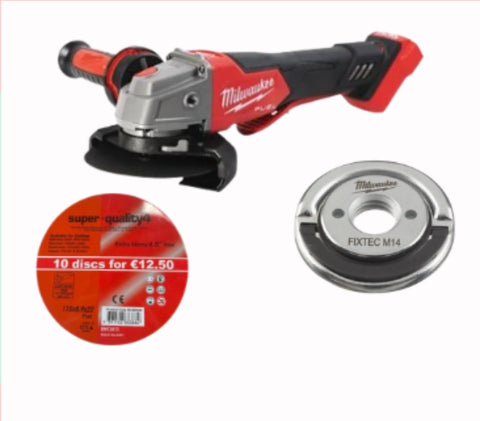 Milwaukee M18 Variable Speed Angle Grinder c/w free disks and Fixtec Nut.