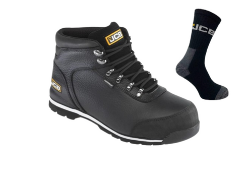 JCB WORKWEAR 3CX/B BLACK LEATHER HIKING BOOTS & FREE PACK OF SOCKS DEAL