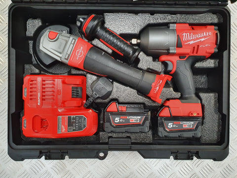 Milwaukee 1/2" drive wrench and angle grinder kit